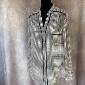 Max Studio Off White and Black Long Sleeve Top Size M